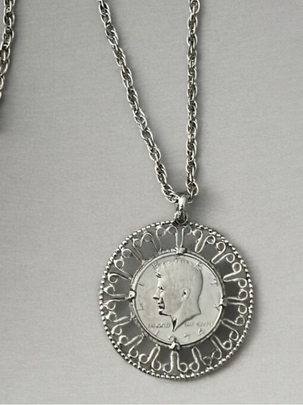 Vintage Revere MFG 1974 Silver Coin Pendant Necklace